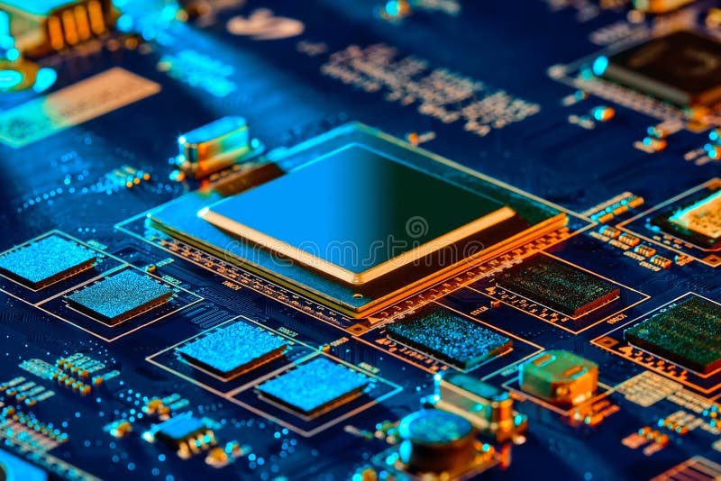 Electronic Circuit Board Close Up. High Tech Circuit Board. Stock Photo