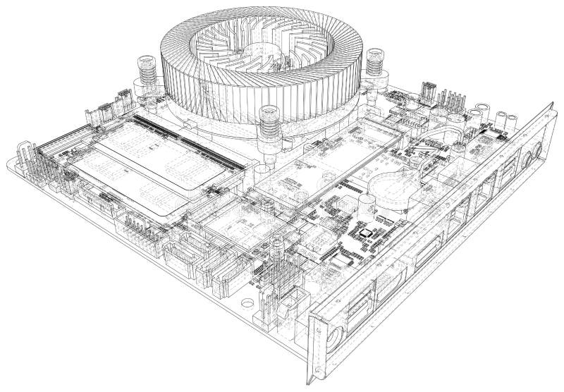 Electronic Circuit Board. Vector Illustration. Wireframe Stock Vector