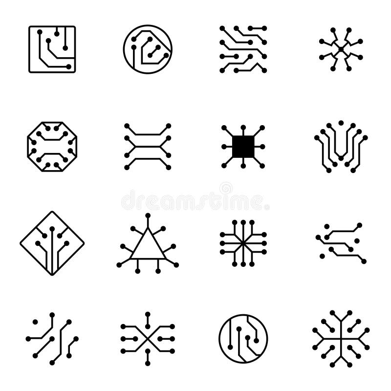Electronic computer chip circuit and motherboard equipment vector icons vector illustration