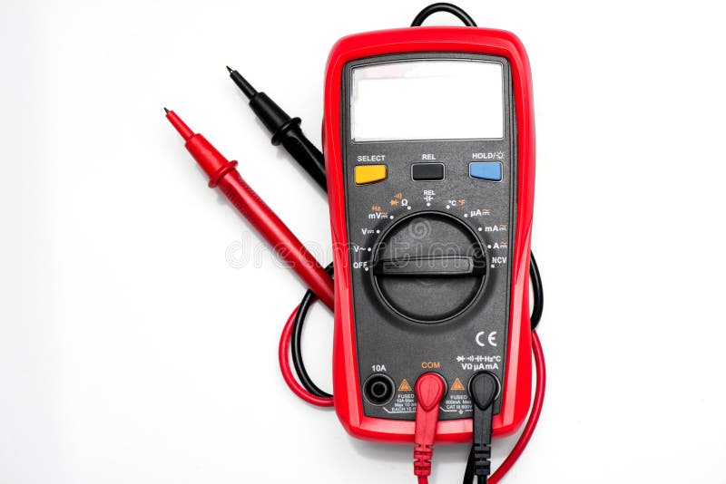 Electronic Digital Multimeter Isolated on White with Probes. Digital