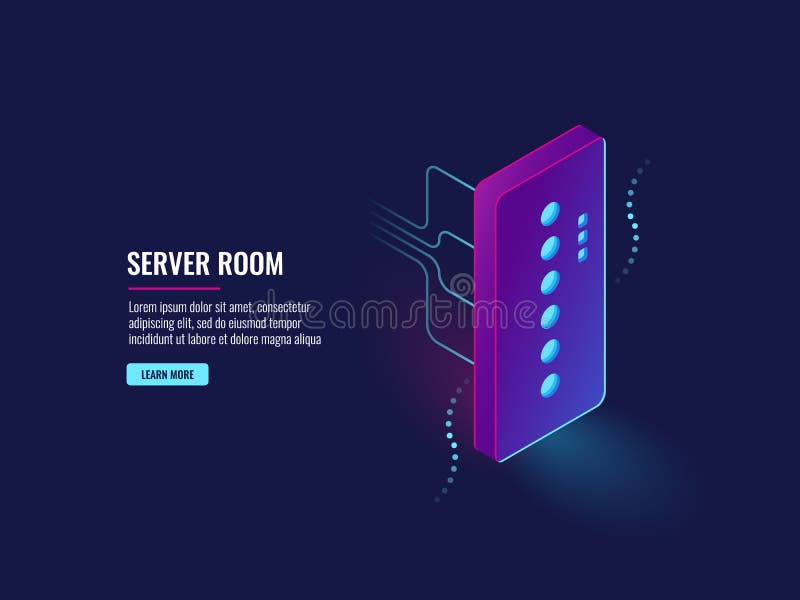 Electronic digital technology banner, computer processor, futuricstic data processing process, server room royalty free illustration