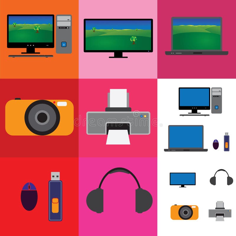 Electronic gadgets collage - television, camera