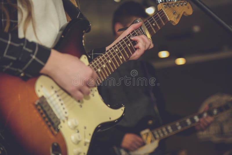 Electronic Guitar at a Rock Concert Stock Image Image of brown, heavy