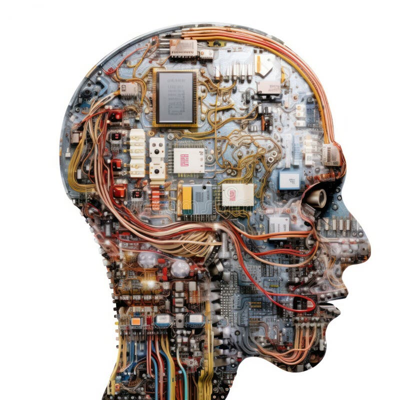An Electronic Human Head Made of Silicon Computer Chips and Components