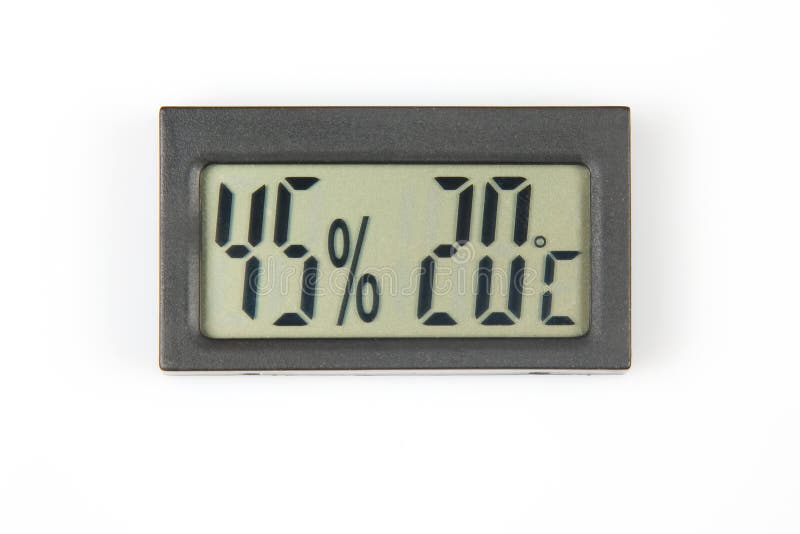 Electronic Humidity Meter and Temperature on White Background Stock