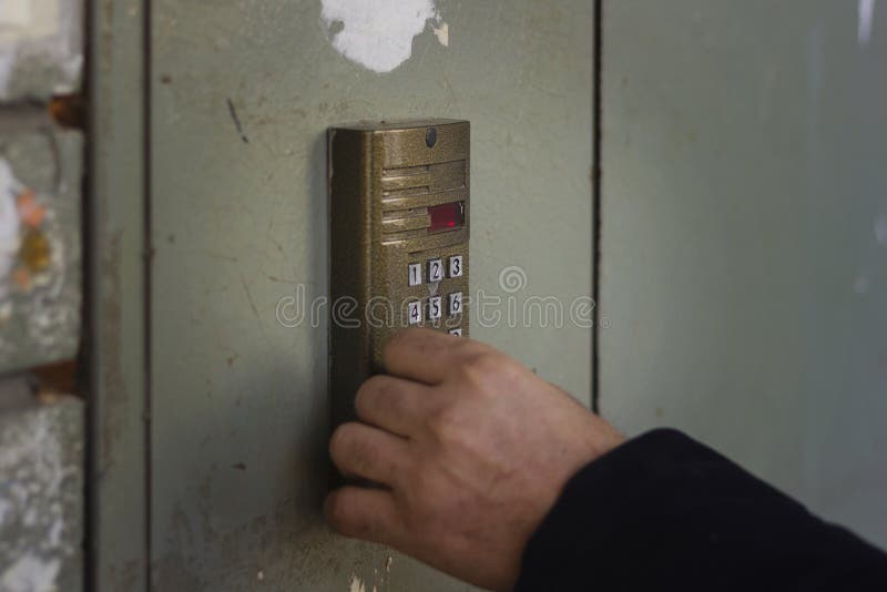Electronic intercom with buttons and numbers stock photos