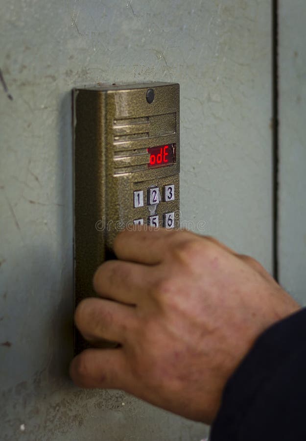 Electronic intercom with buttons and numbers stock image