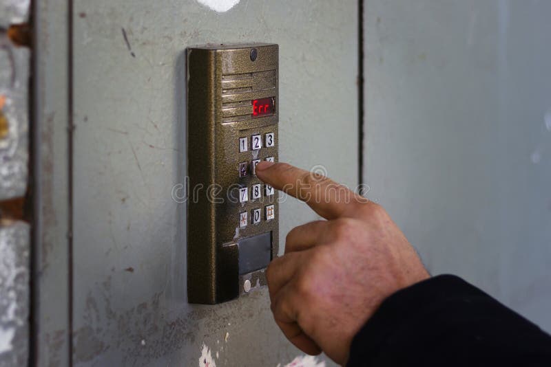 Electronic intercom with buttons and numbers stock images