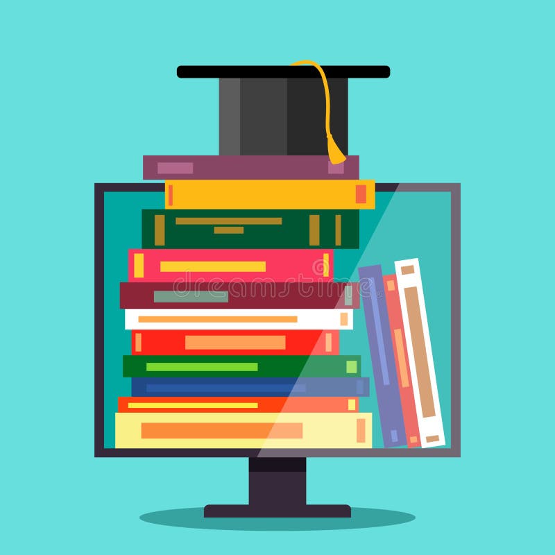 Electronic Library, Electronic Books. the Concept of Online Education Stock Illustration