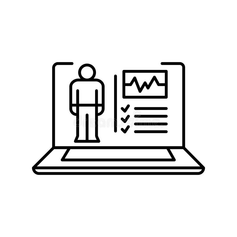 Electronic medical records black line icon stock illustration
