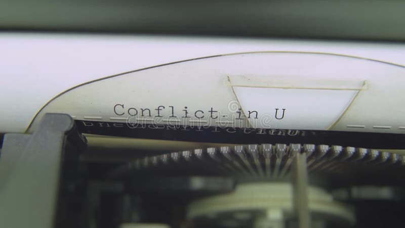 Conflict in Ukraine. Electric typewriter typing on white paper carriage