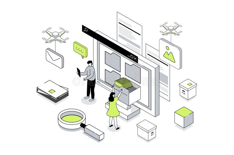 Electronic Organization Files Isometric Concept royalty free illustration
