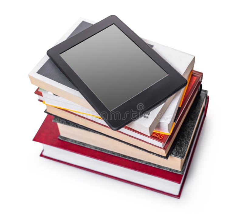Electronic and paper books stock image. Image of isolated 135719295