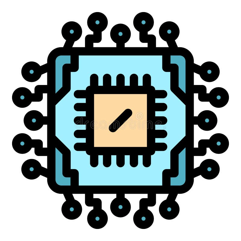 Electronic processor icon color outline vector stock illustration