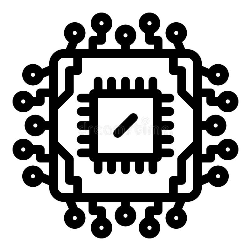Electronic processor icon, outline style stock illustration