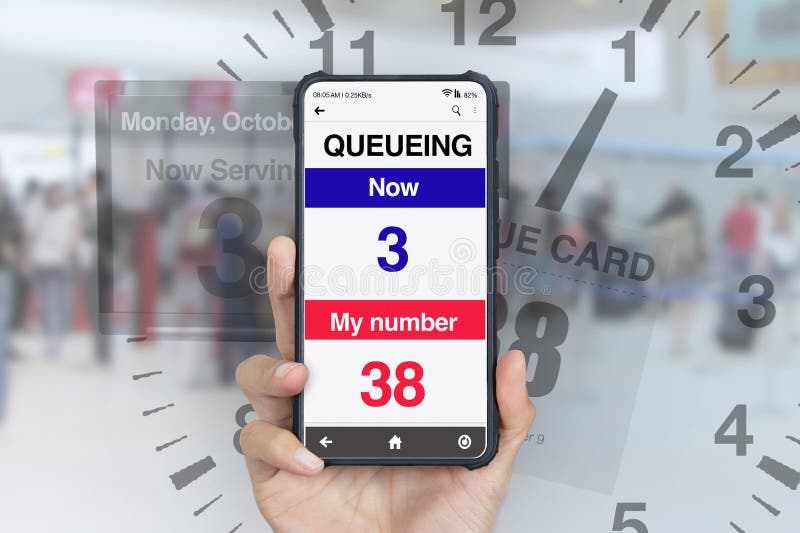 Electronic queueing application on smartphone royalty free stock photos
