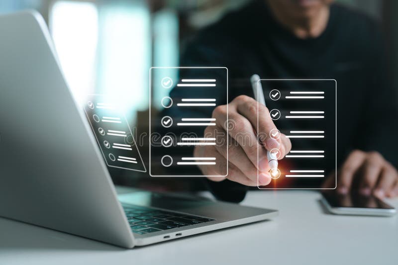 Electronic signatures, paperless workplaces, and document management Using a stylus pen on a digital tablet and a virtual notepad royalty free stock image