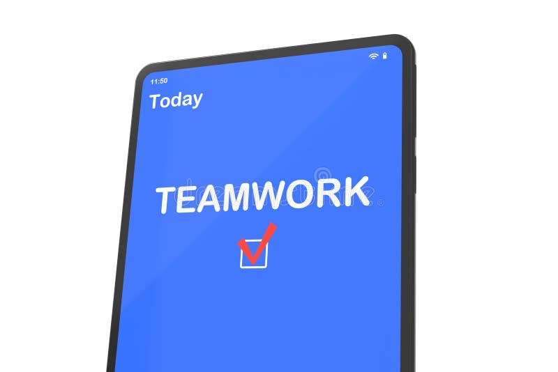Electronic Tablet with Calendar App and Text TEAMWORK Scheduling