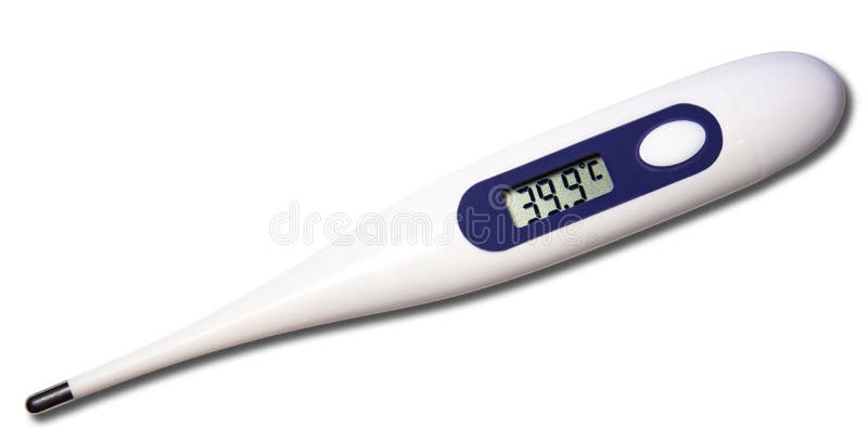 Electronic Thermometer Showing Elevated Body Temperature on White