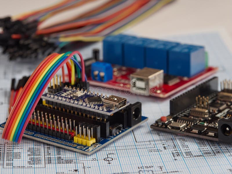 Electronics And Microprocessor.Electronic DIY Project Arduino.Drawing On A Light Background.Do ...