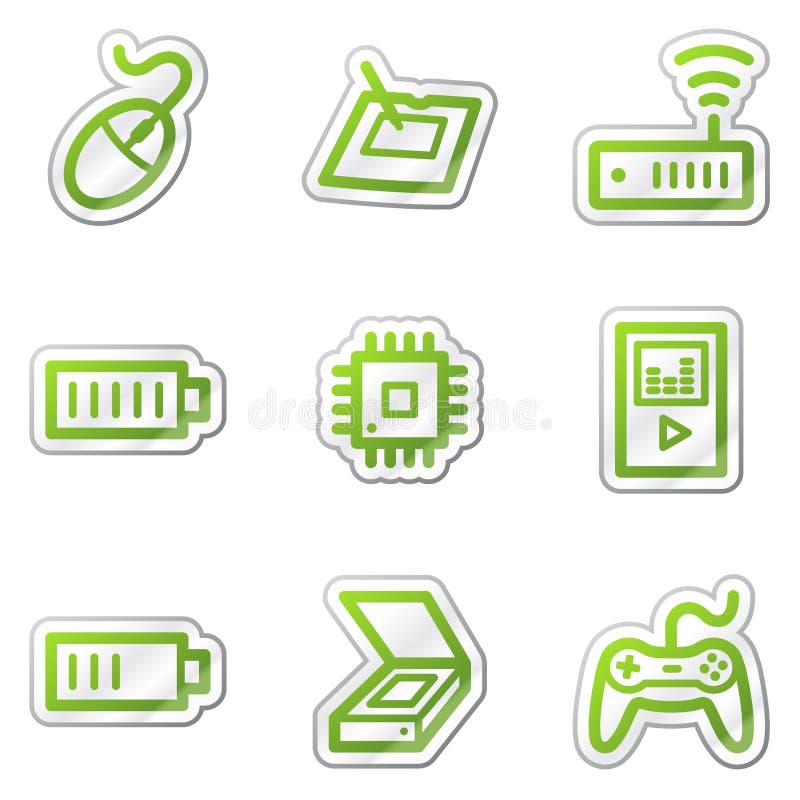 Electronics web icons set 2, green contour sticker