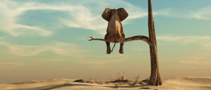Elefant singuratic în copac stock illustration