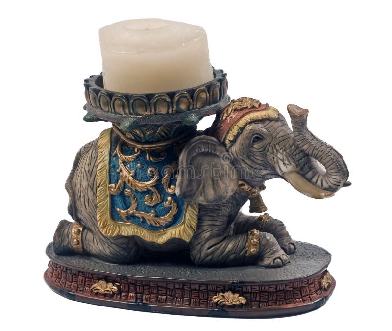 Elephant figurine with candle isolated on white background. Elephant figurine with candle isolated on white background
