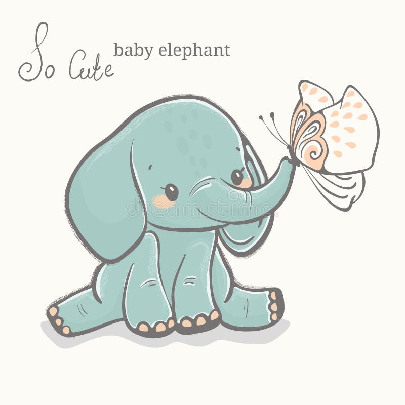 Elefante Del Bambino Con L Illustrazione Della Farfalla Disegno Animale Sveglio Illustrazione Vettoriale Illustrazione Di Ragazzo Mammifero