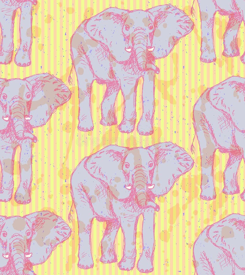 Elefante di schizzo, modello senza cuciture d'annata di vettore royalty illustrazione gratis Elefante di schizzo, modello senza cuciture d'annata di vettore royalty illustrazione gratis