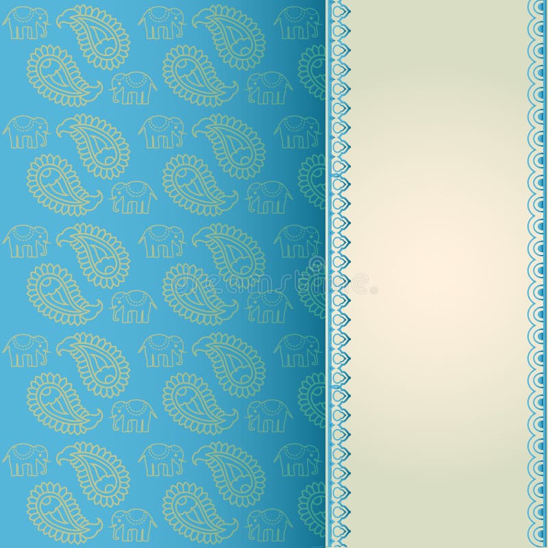 Elefante indiano e cartão do azul de paisley ilustração royalty free Elefante indiano e cartão do azul de paisley ilustração royalty free