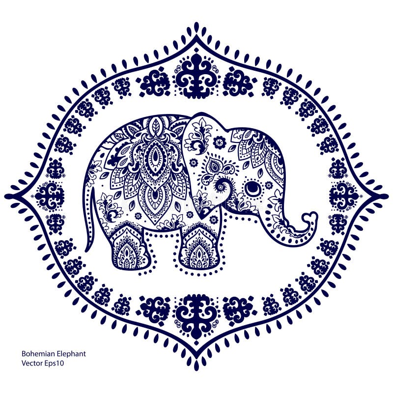 Elefante indio del vintage con los ornamentos tribales Saludo de la mandala ilustración del vector Elefante indio del vintage con los ornamentos tribales Saludo de la mandala ilustración del vector