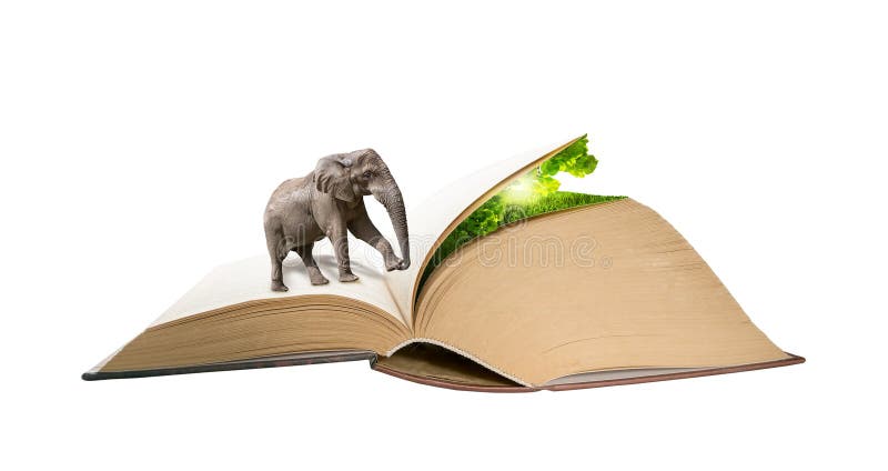 Elefante que anda nas páginas do livro à natureza escondida Conceito criativo da ecologia da educação Fundo mágico da manipulação ilustração royalty free Elefante que anda nas páginas do livro à natureza escondida Conceito criativo da ecologia da educação Fundo mágico da manipulação ilustração royalty free