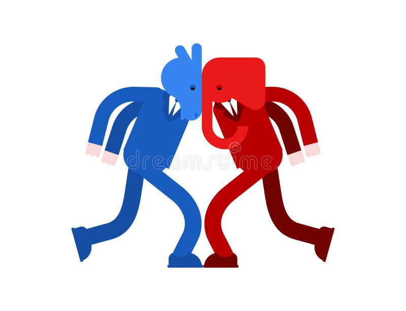 Elefante y burro contra Demócrata y batalla republicana Patriótico político contra Lucha roja y azul libre illustration Elefante y burro contra Demócrata y batalla republicana Patriótico político contra Lucha roja y azul libre illustration