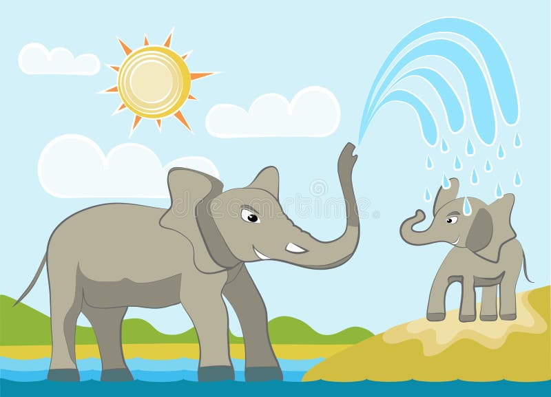 El Elefante Se Arroja Agua Sobre Sí Mismo Ilustración del Vector -  Ilustración de sonriente, vierte: 225467913