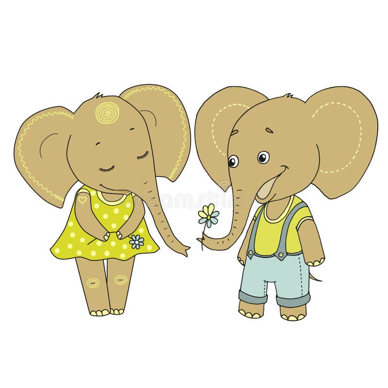 Elefantes lindos de los pares caidos en amor ilustración del vector Elefantes lindos de los pares caidos en amor ilustración del vector
