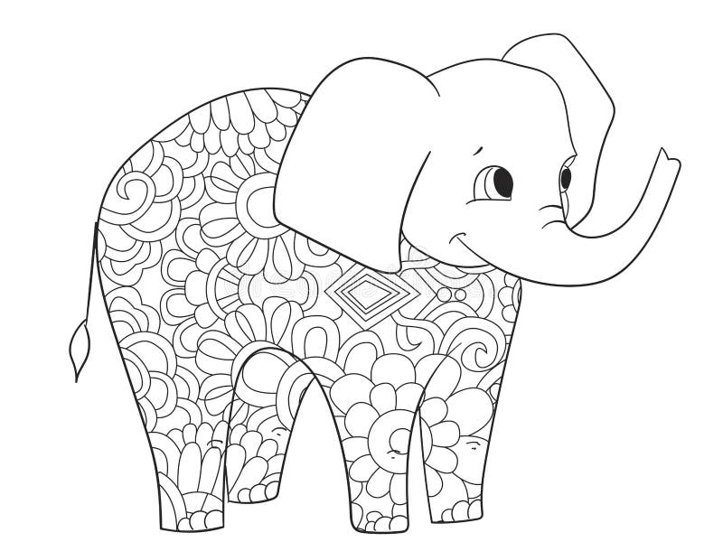 Elephant coloring book vector illustration animal. Anti-stress coloring for adult. Zentangle style. Black and white lines. Lace pattern. Elephant coloring book vector illustration animal. Anti-stress coloring for adult. Zentangle style. Black and white lines. Lace pattern