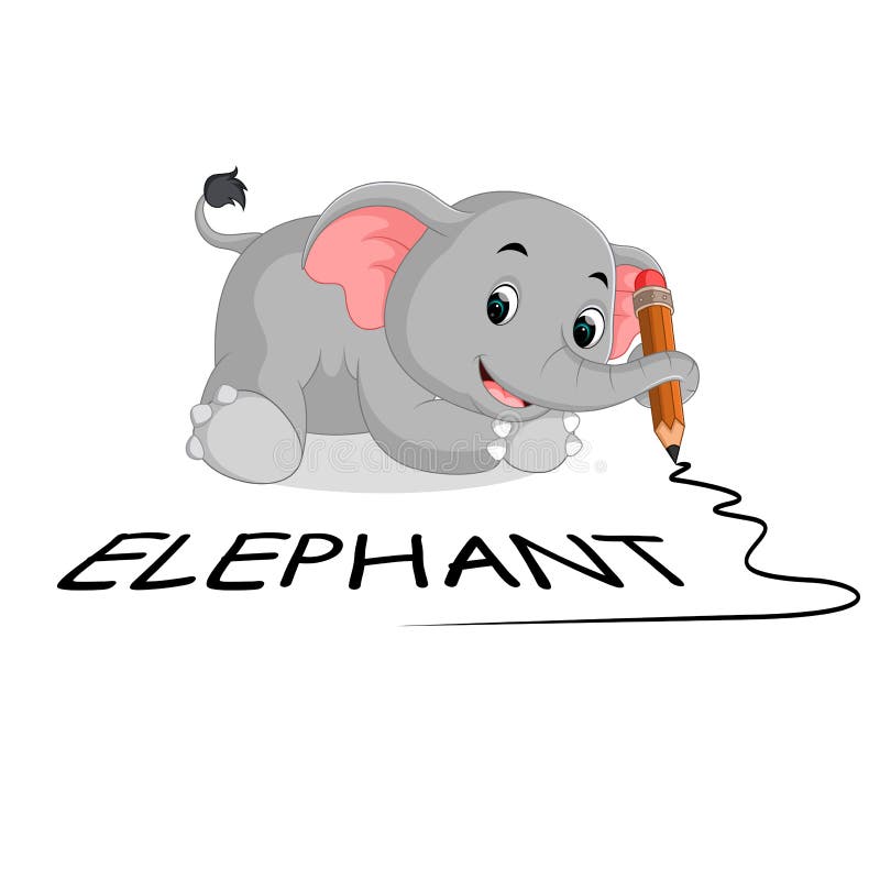 Elefanti svegli che tengono matita illustrazione vettoriale Elefanti svegli che tengono matita illustrazione vettoriale
