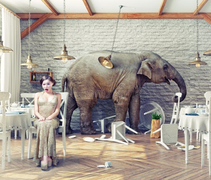 Elefantstillhet i en restaurang