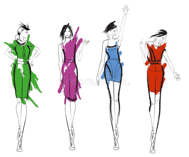 Eleganccy moda modele Ładne młode dziewczyny ilustracji Eleganccy moda modele Ładne młode dziewczyny ilustracji