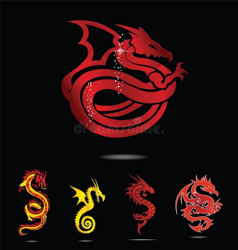 Elegance asia dragon set isolated