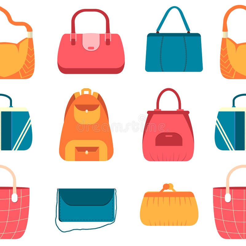 Fashion Handbags and Bags in Flat Illustration Concept Icons Set ...