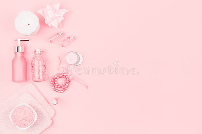 Elegance Pink Spa Cosmetic Products for Skin and Body Care on Pink  Background, Copy Space, Flat Lay. Stock Photo - Image of cream, exquisite:  157244574