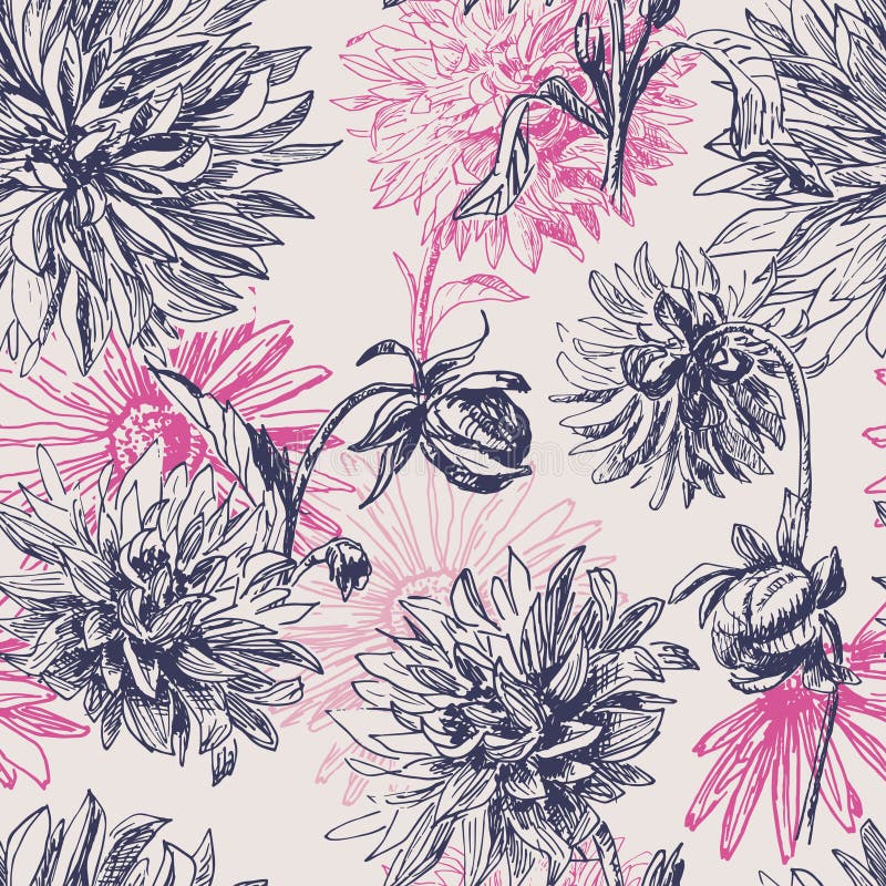 Elegance vintage dahlia flowers seamless pattern