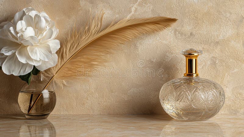 Elegancka krystaliczna butelka perfum z kwiatowym dekoracją obrazy royalty free