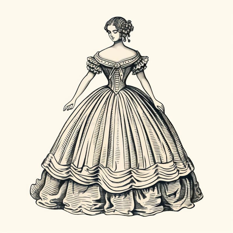 Elegancki dramat historyczny dama sukienka ilustracja ilustracji