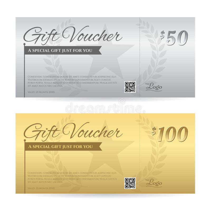 Elegant gift voucher or gift card certificate template in gold and silver color background. Elegant gift voucher or gift card certificate template in gold and silver color background