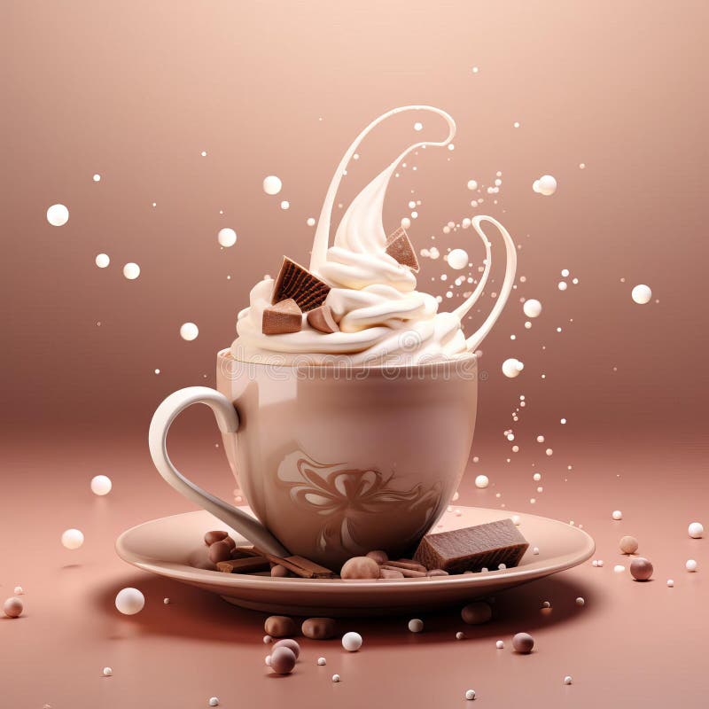 Elegancki Puchar Kawy Mocha Z Kremem Bitym. Mocha bogaty i dekadencki napój do kawy jest pięknie zaprezentowany w tym oszałamiającym 3d renderowanie na eleganckim jasnym tle, podkreślającym jego aksamitną konsystencję i głębokie brązowe domy idealne dla miłośników kawy i projektantów poszukujących wysokiej jakości wizualizacji jedzenia i napojów. wygenerowane przez ai