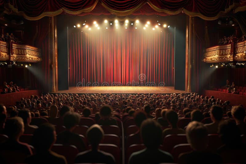 Elegancki teatr klasyczny gotowy do rozpoczęcia show. ai generatywne ilustracja wektor