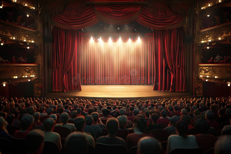 Elegancki teatr klasyczny gotowy do rozpoczęcia show. ai generatywne ilustracja wektor