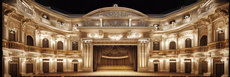 Elegancki teatr renesansowy urzekający mieszankę architektonicznego splendoru i teatralnej magii ilustracji